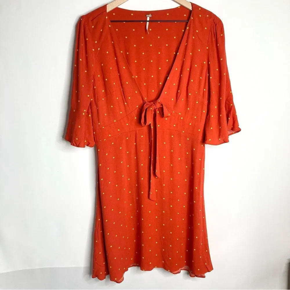 Free People All Yours Mini Dress Polka Dot Flame Red Size 8 Medium